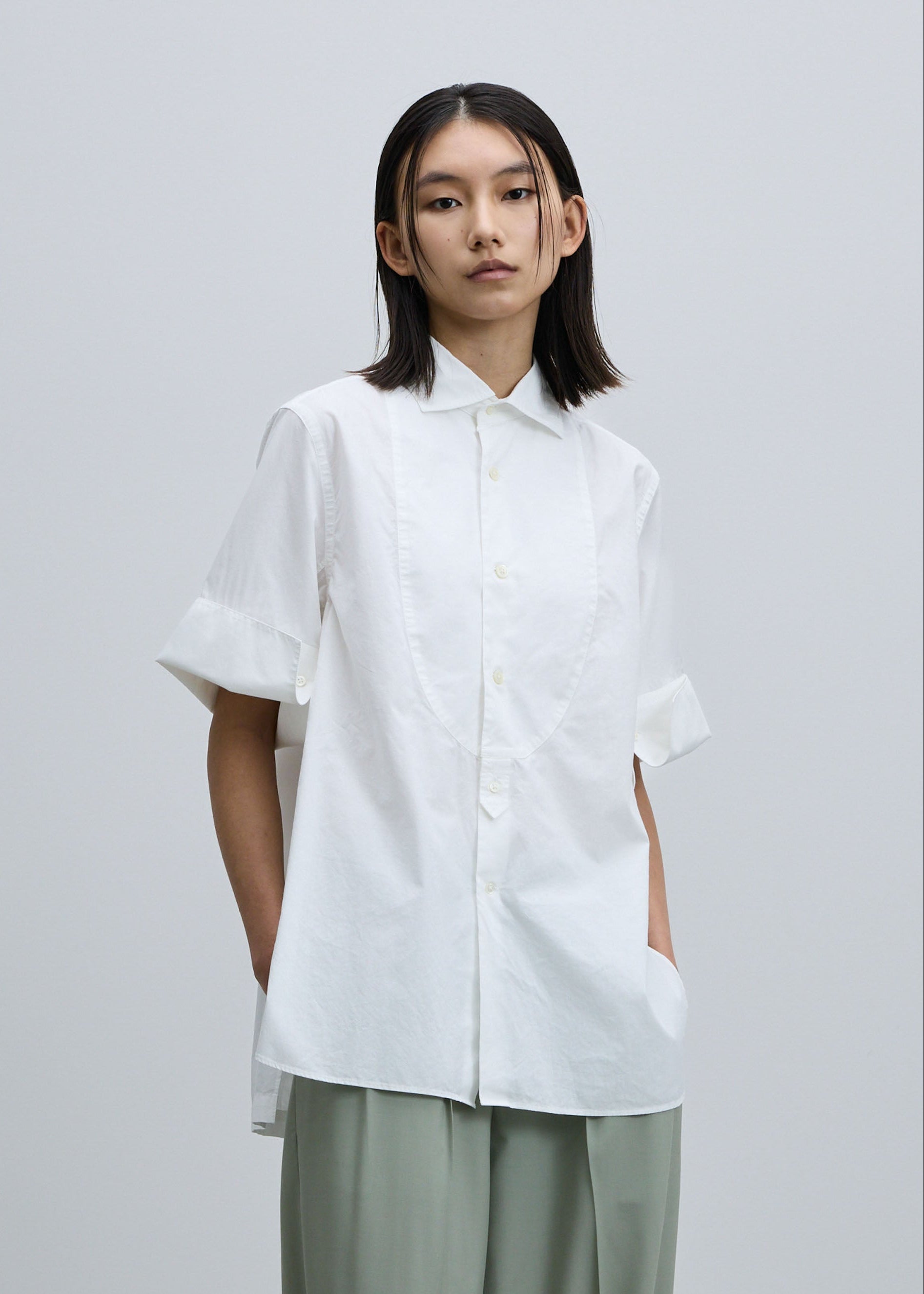 コットンシルクダブルカフスハーフスリーブシャツ｜SOÉJU k - SOÉJU