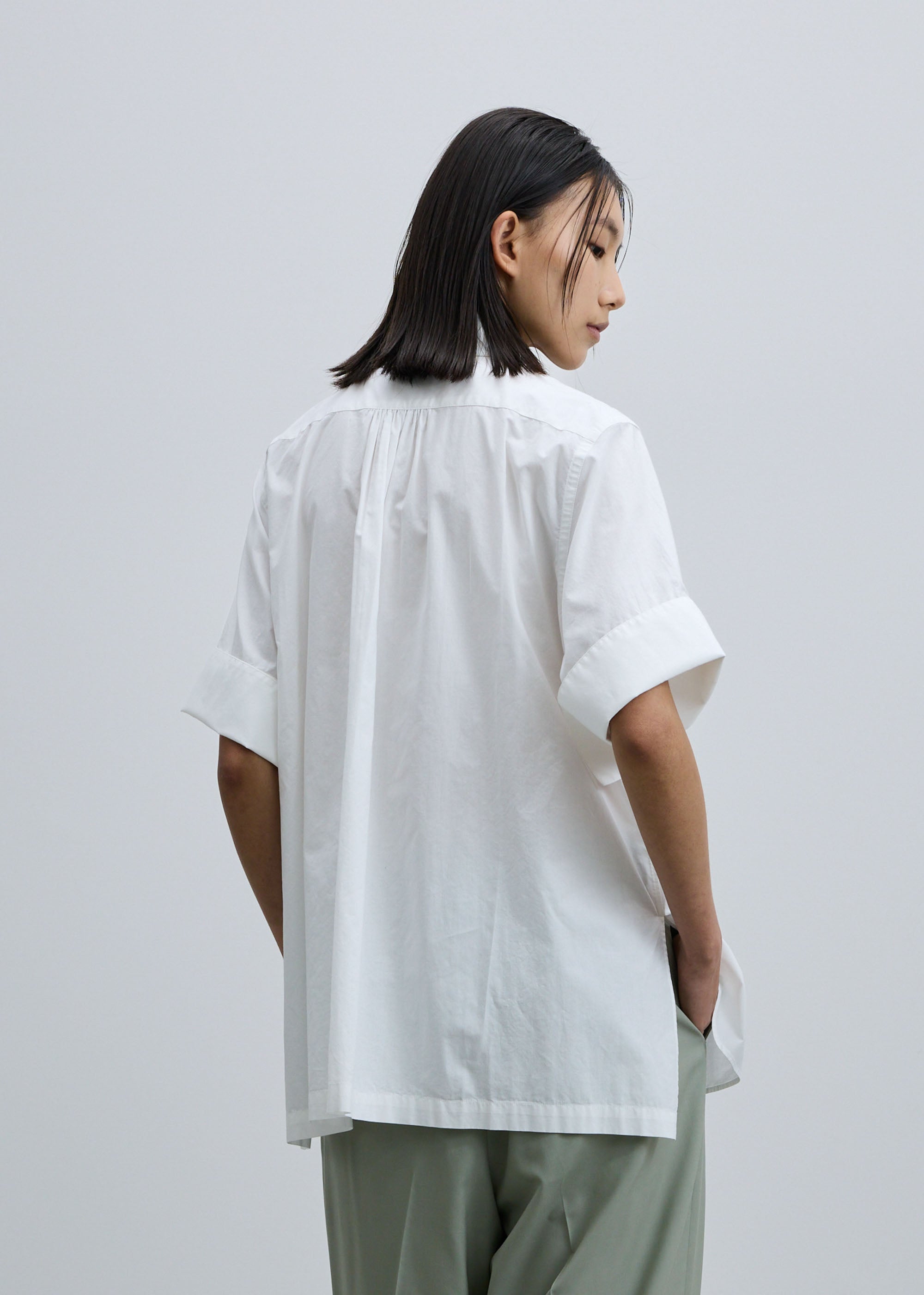 コットンシルクダブルカフスハーフスリーブシャツ
