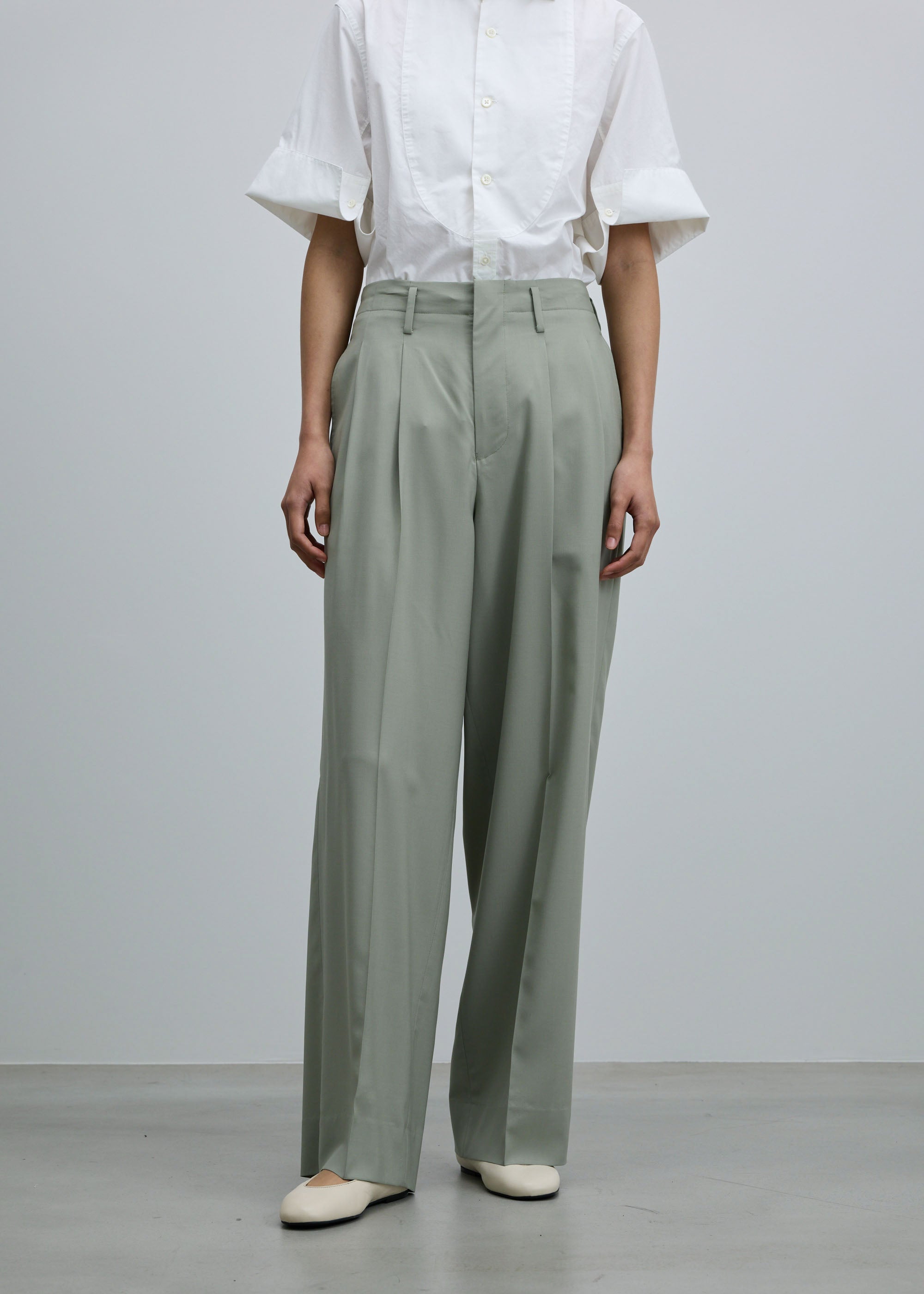 スーパー140ライトウールタックワイドストレートパンツ