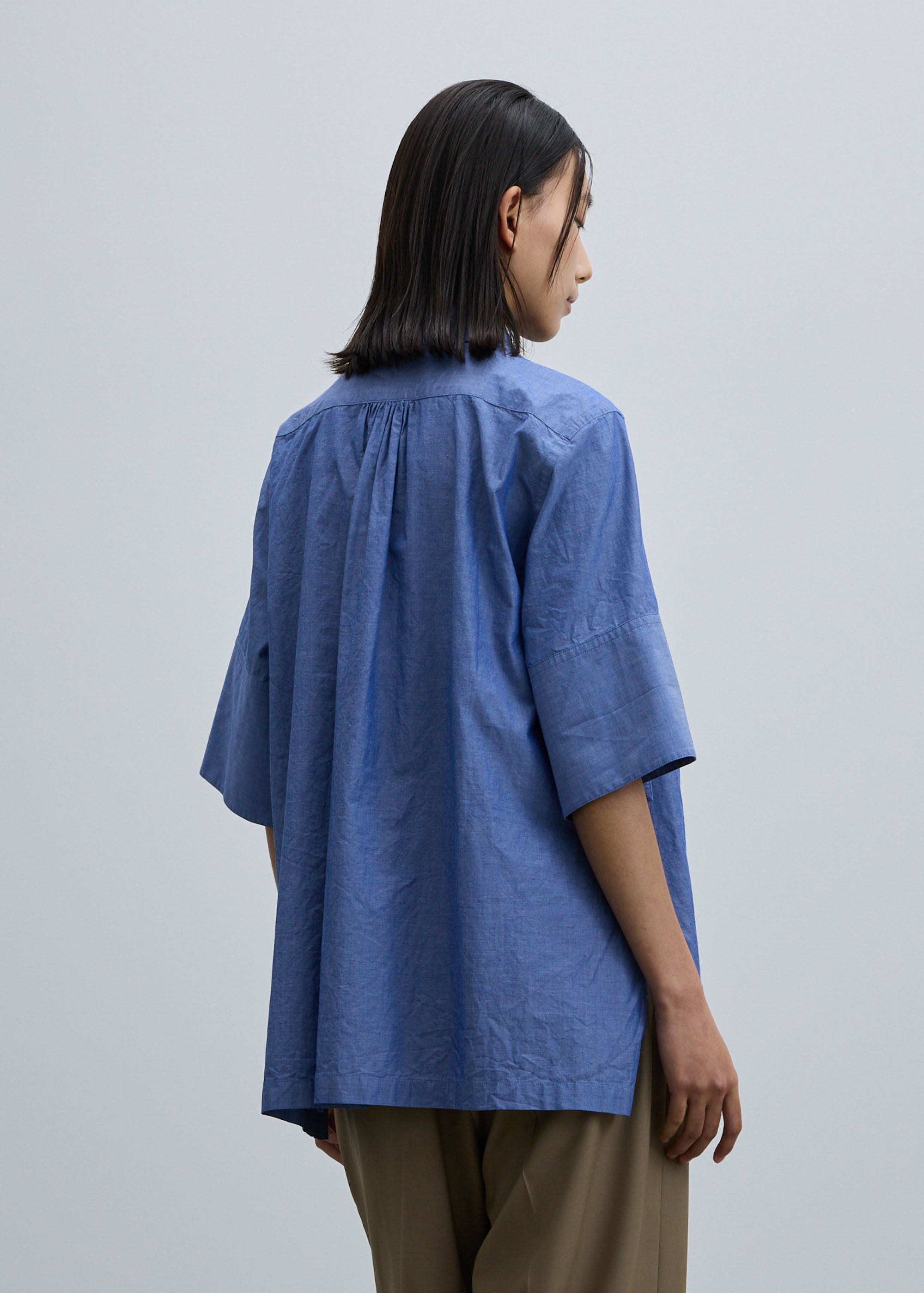 コットンシルクダブルカフスハーフスリーブシャツ