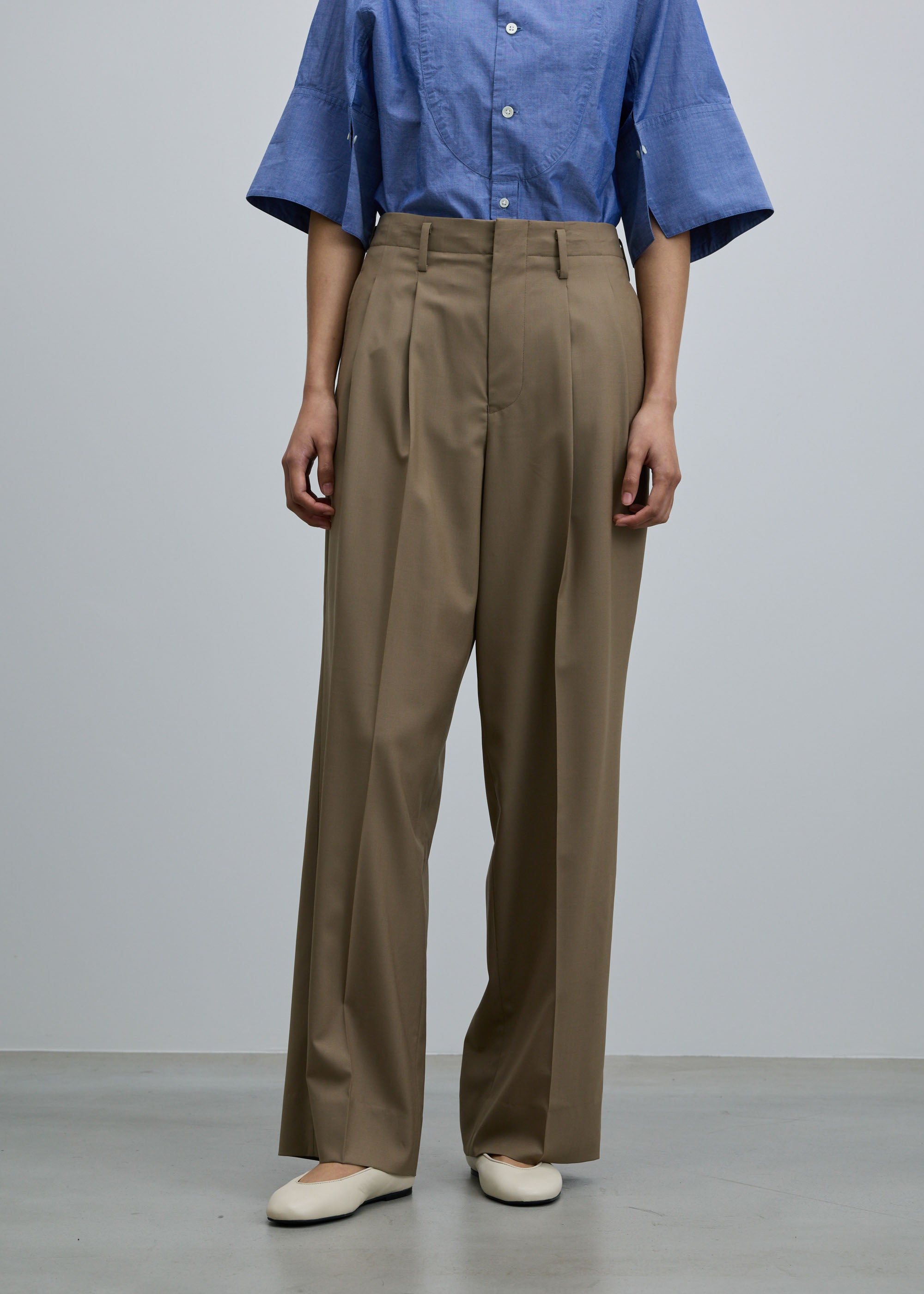スーパー140ライトウールタックワイドストレートパンツ