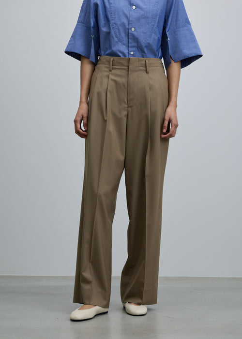 スーパー140ライトウールタックワイドストレートパンツ