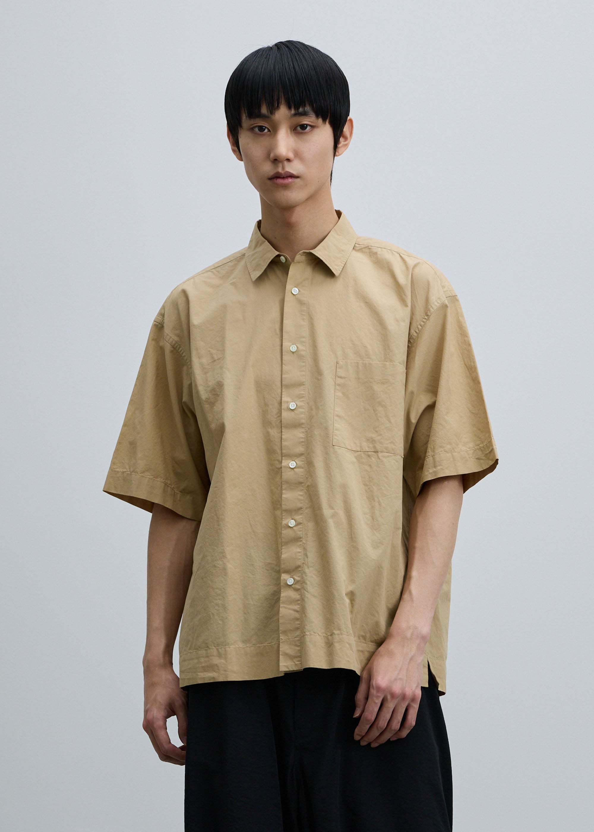 【値下げ】SO / ベージュCPOシャツ / サイズ M / 大山シュン コットンシルクハーフスリーブシャツ｜SOÉJU k - SOÉJU online store