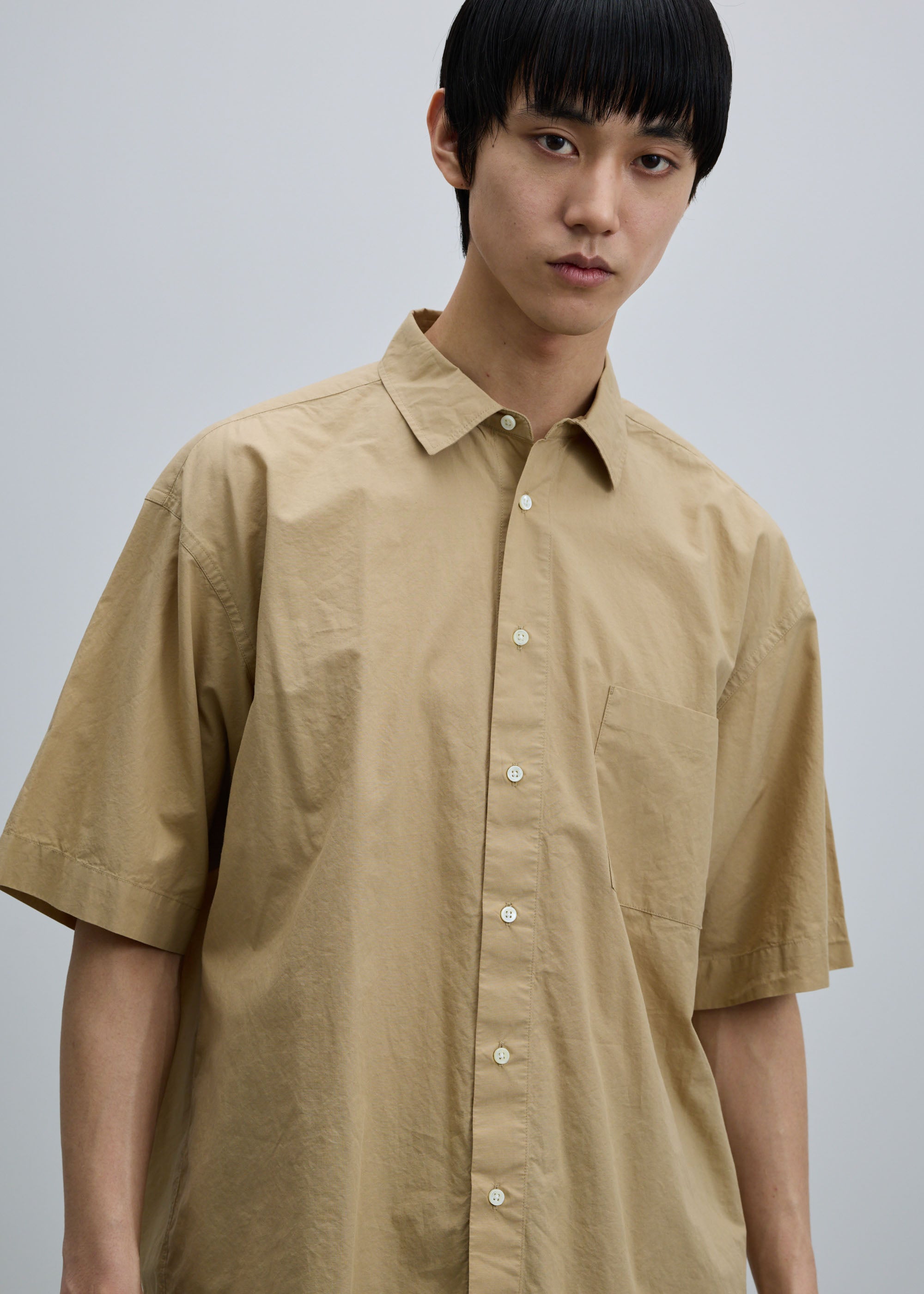 【値下げ】SO / ベージュCPOシャツ / サイズ M / 大山シュン コットンシルクハーフスリーブシャツ｜SOÉJU k - SOÉJU online store