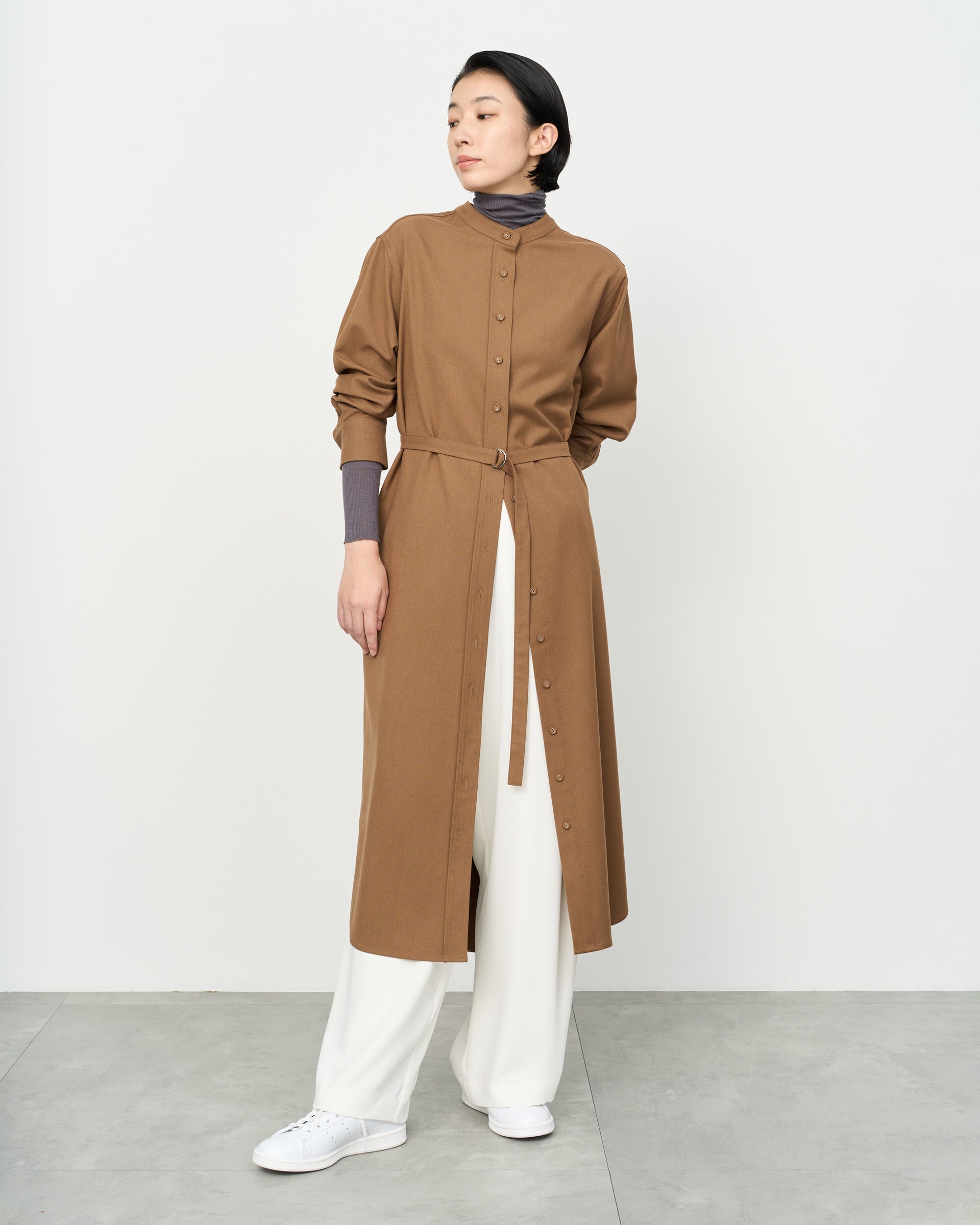 ウール混バンドカラーシャツワンピース - SOÉJU online store｜上質な 
