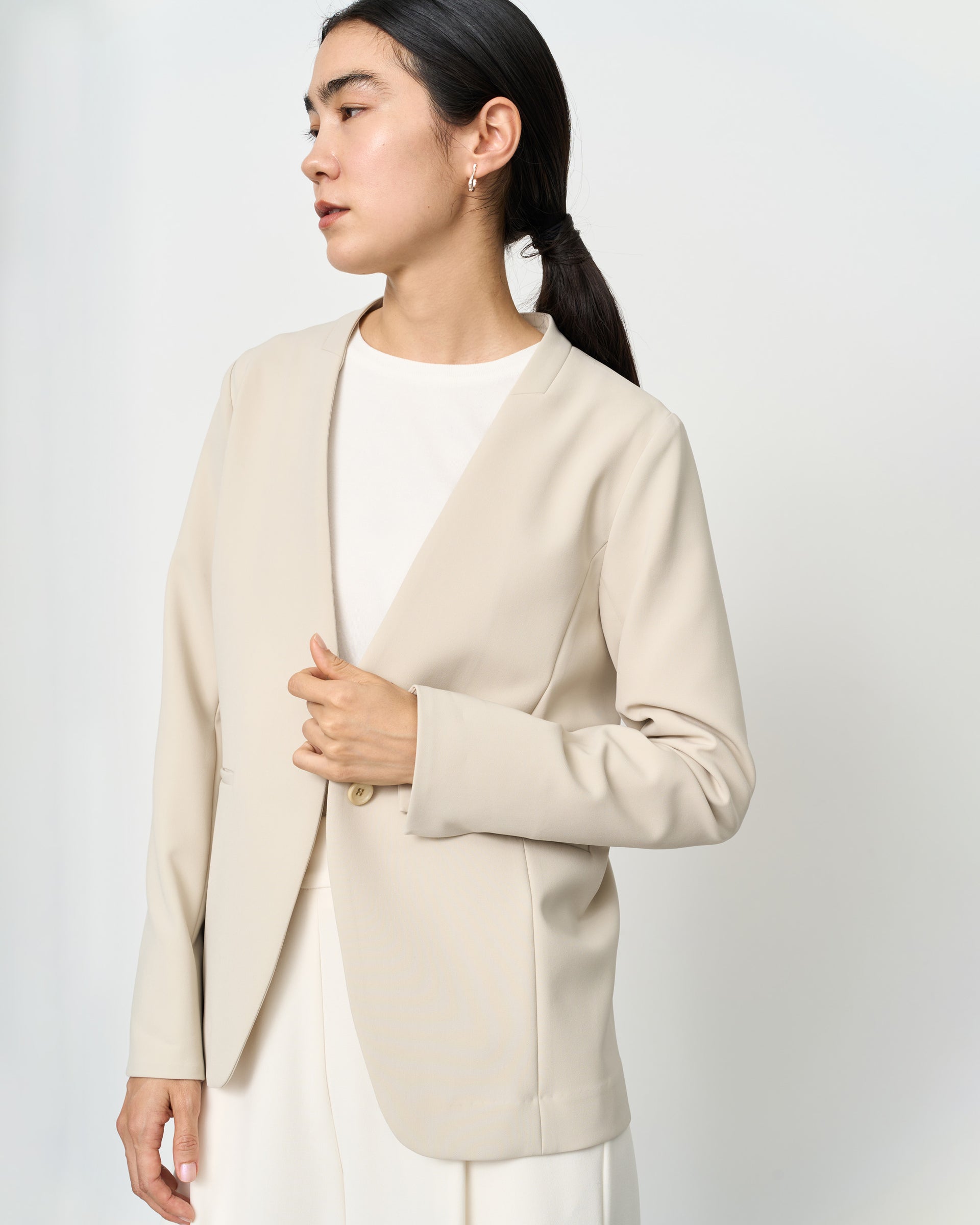 エブール リネンノーカラージャケット 背抜き 38 オフホワイト /HS  