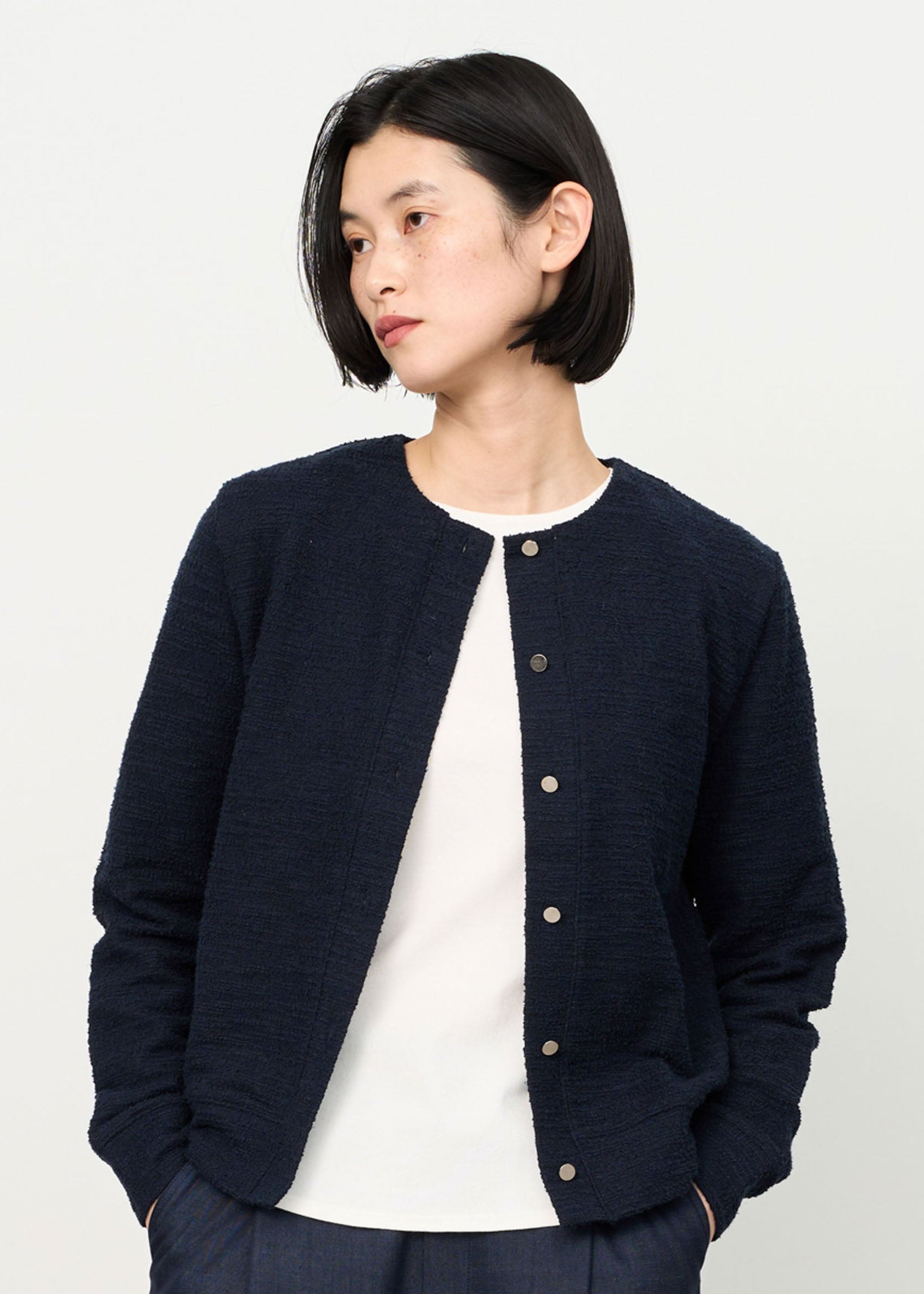 ソージュ soeju ジャケットライクツィーディカーディガン　M ホワイト ジャケットライクツィーディーカーディガン - SOÉJU online store