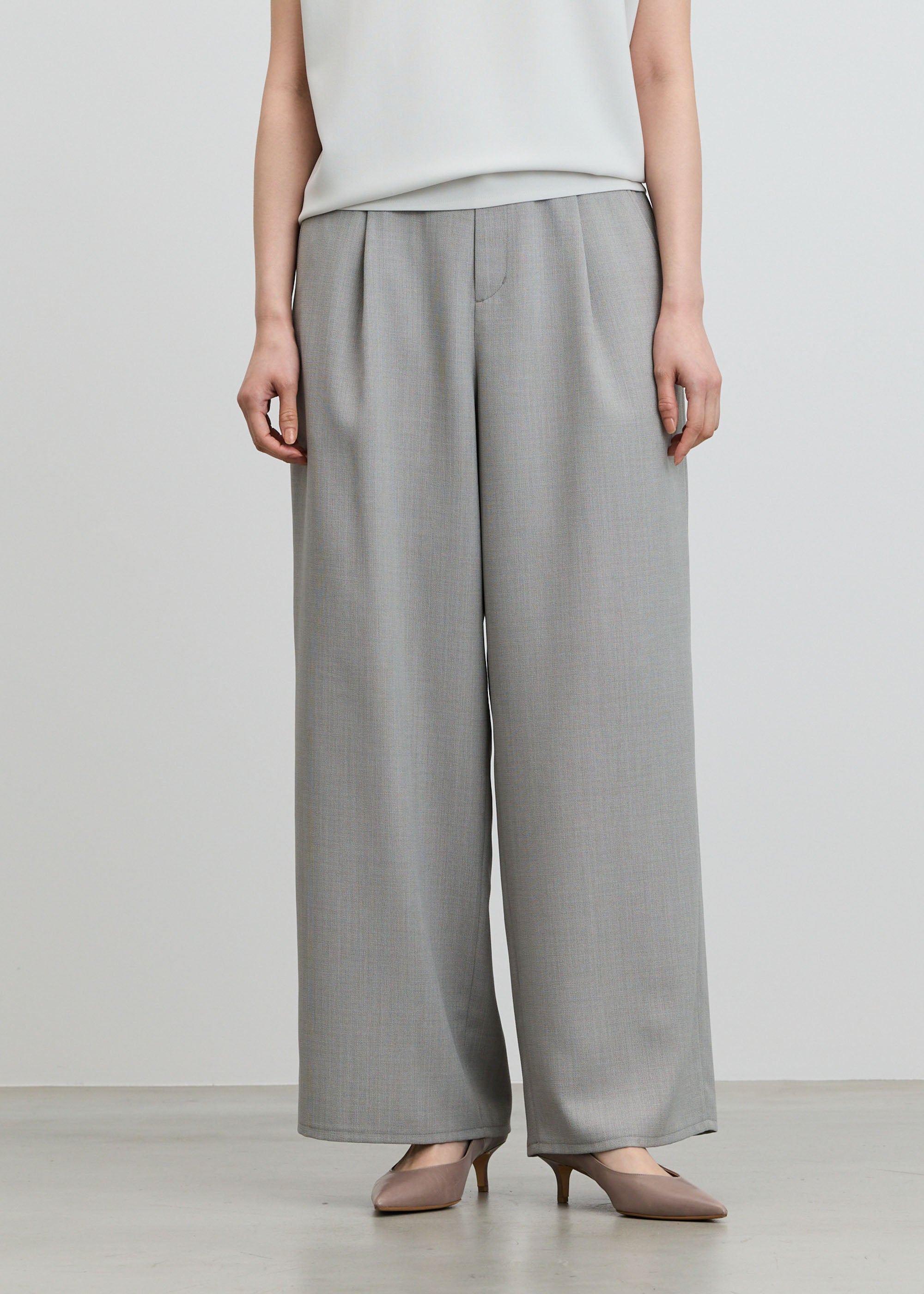 リネンライクタックワイドパンツ
