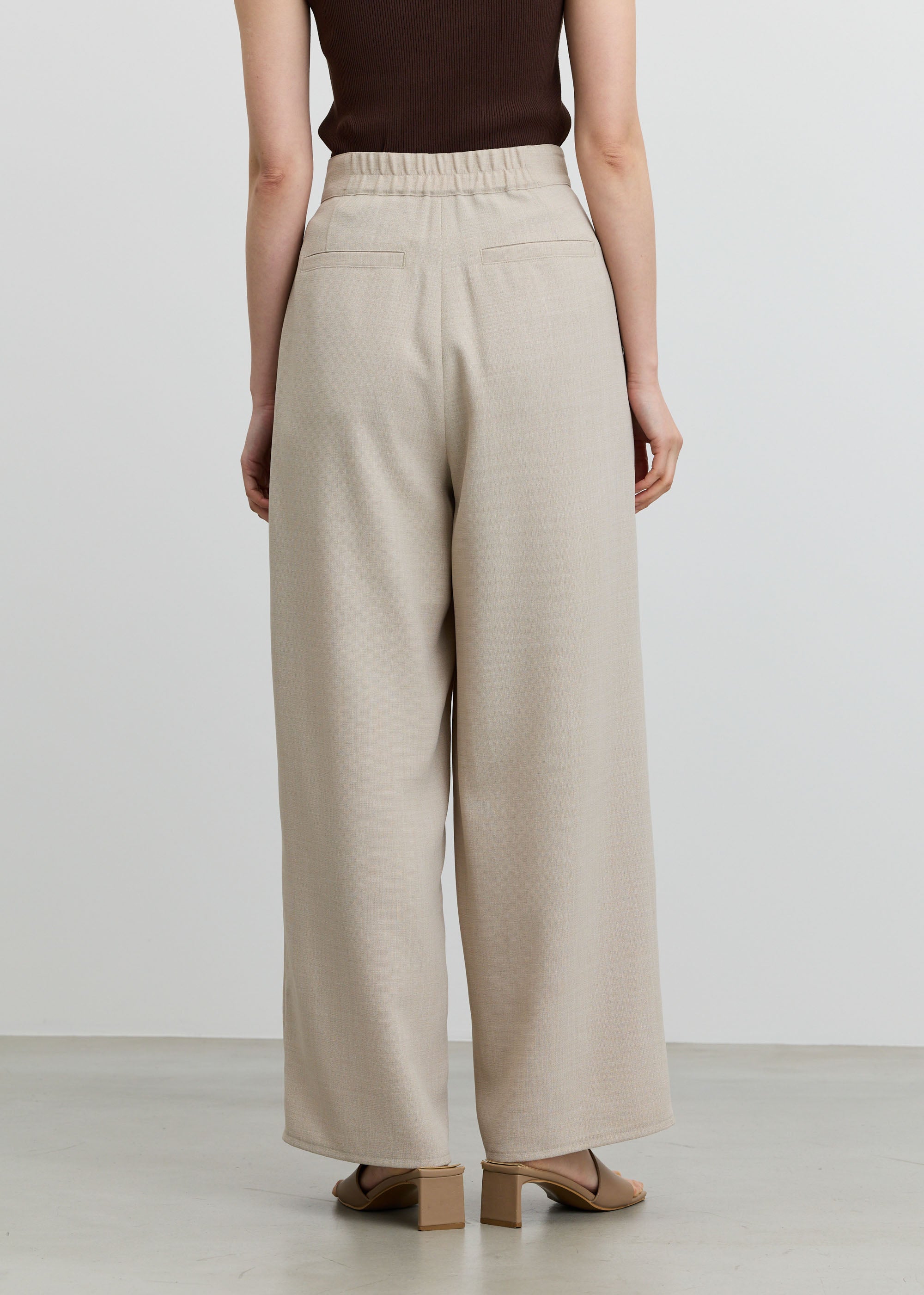 リネンライクタックワイドパンツ