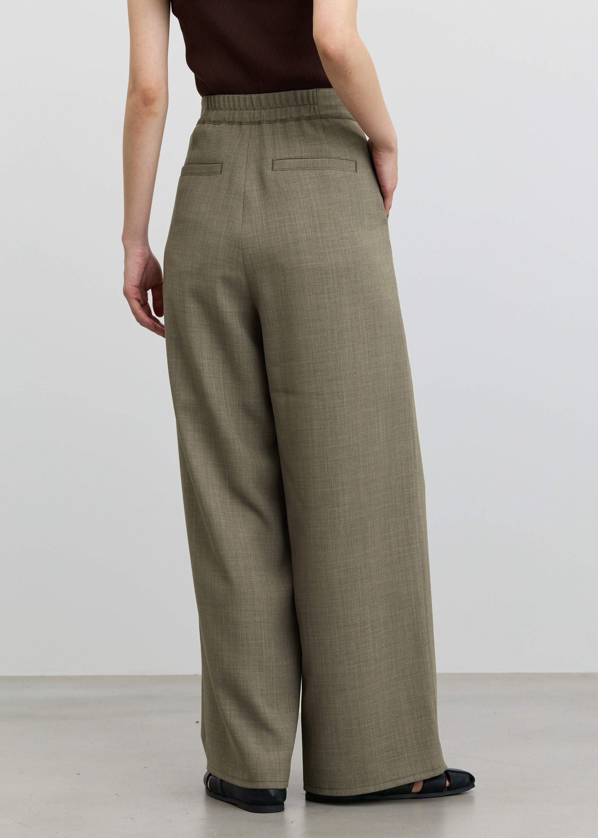 リネンライクタックワイドパンツ