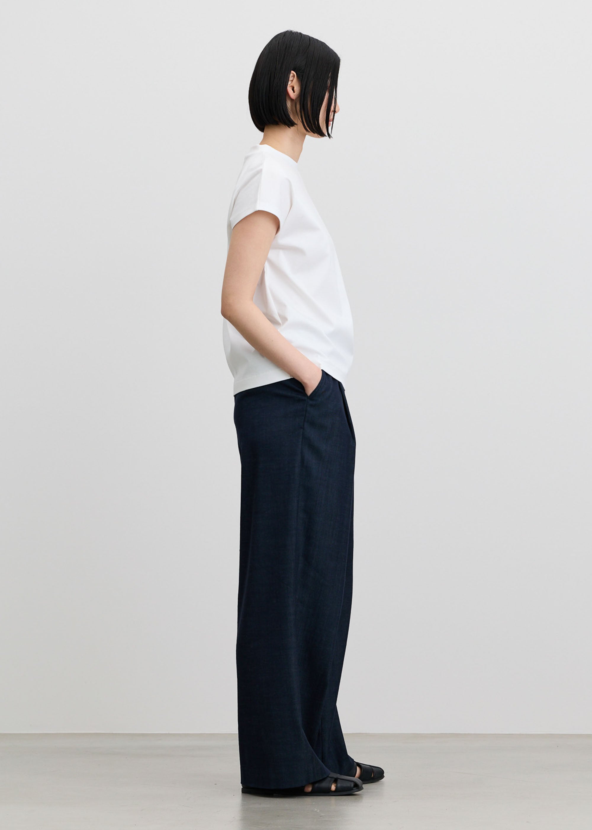デニムライクタックワイドパンツ
