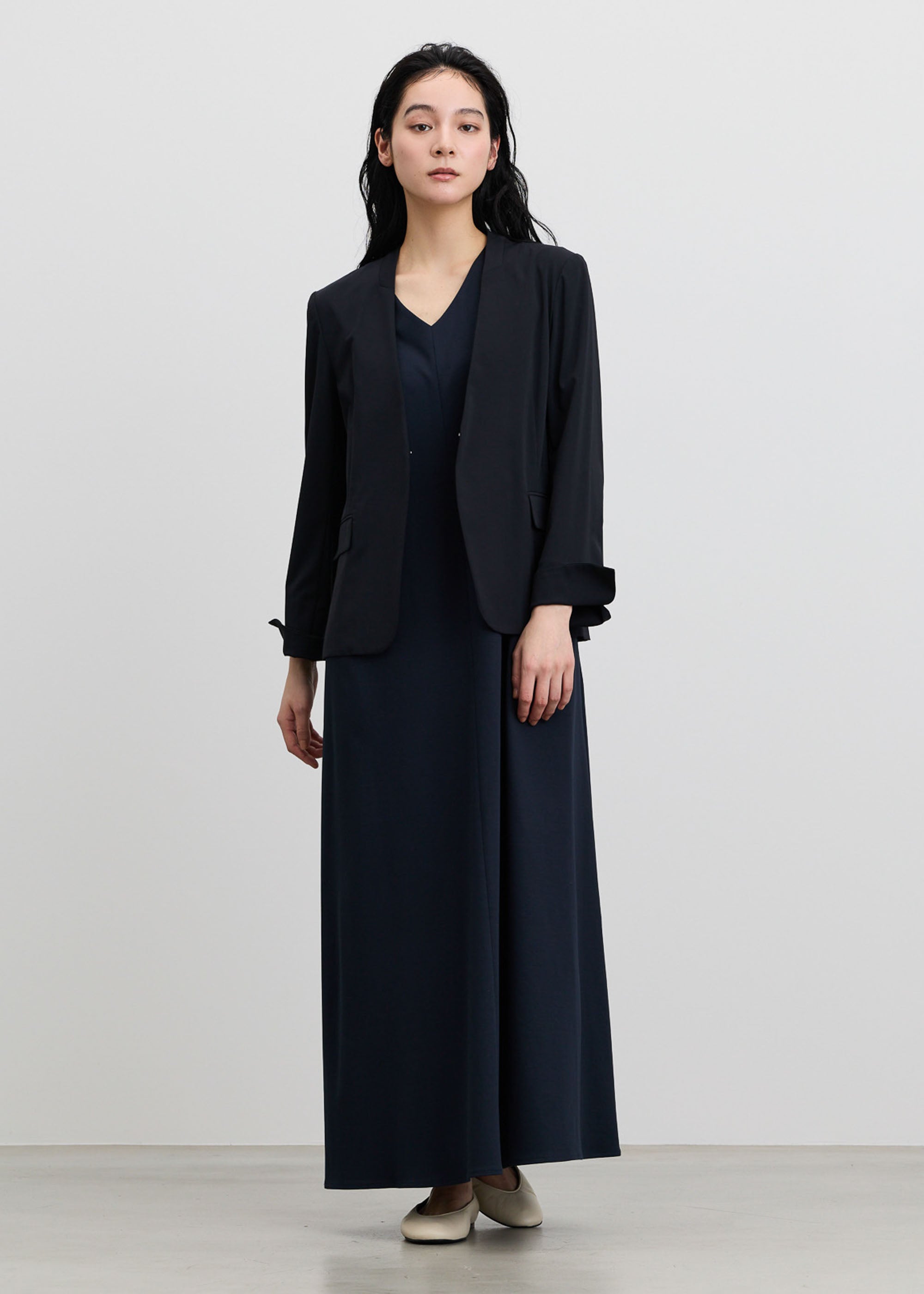 SOÉJU ノーカラージャケット ネイビー　Sサイズ ストレッチファインノーカラージャケット - SOÉJU online store｜上質