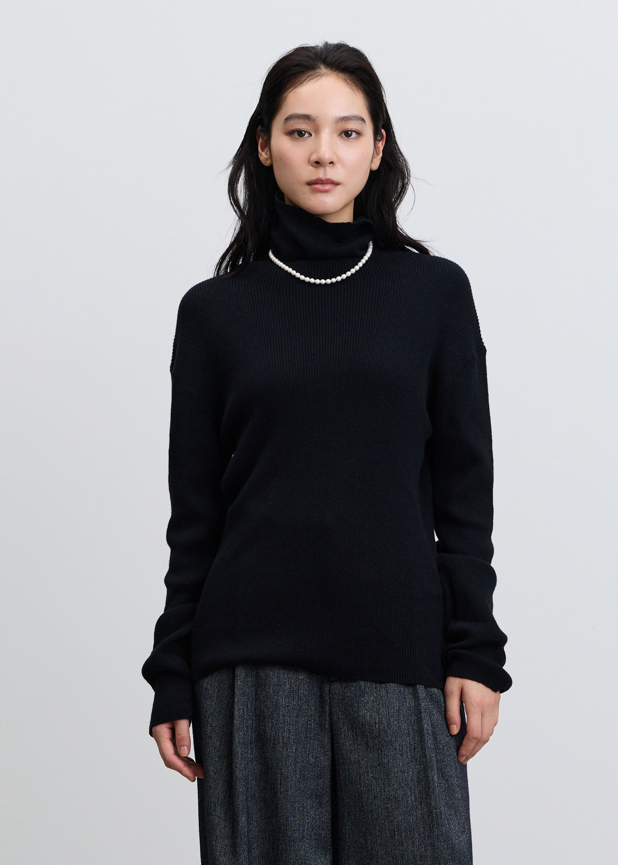 カシミヤ混リブニットタートル