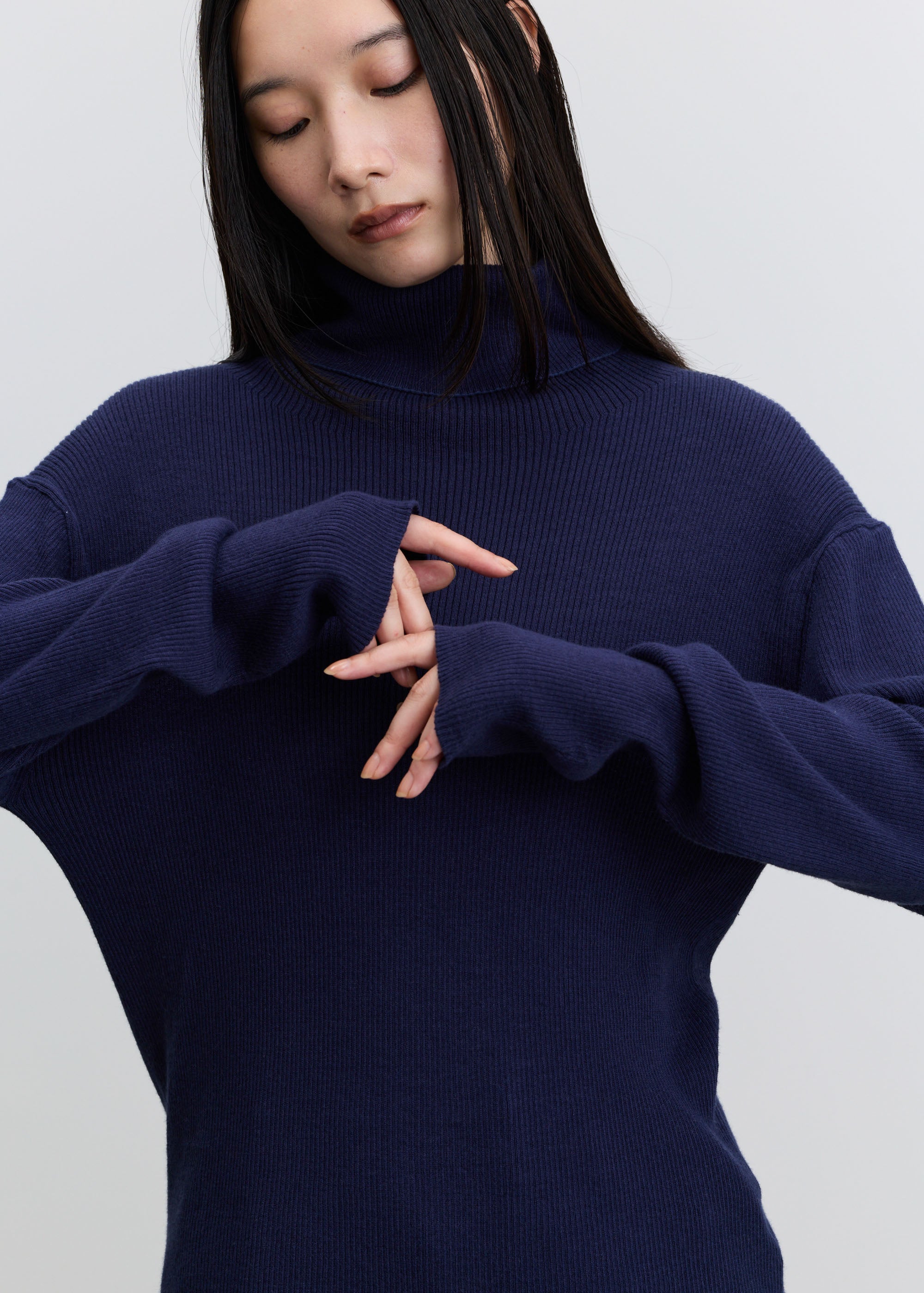 カシミヤ混リブニットタートル
