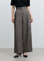 ヘリンボーンタックワイドパンツ BROWN