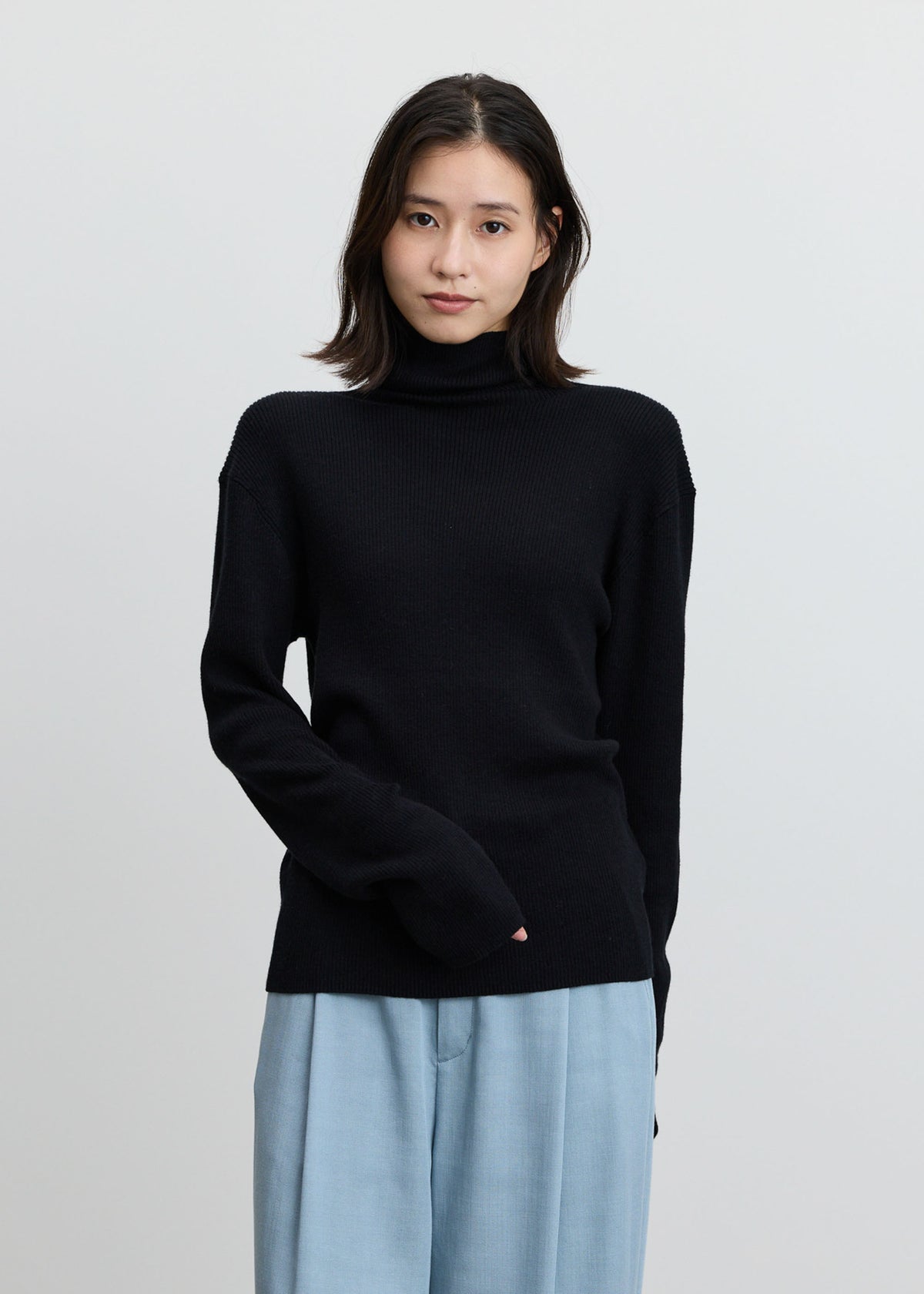 カシミヤ混リブニットタートル