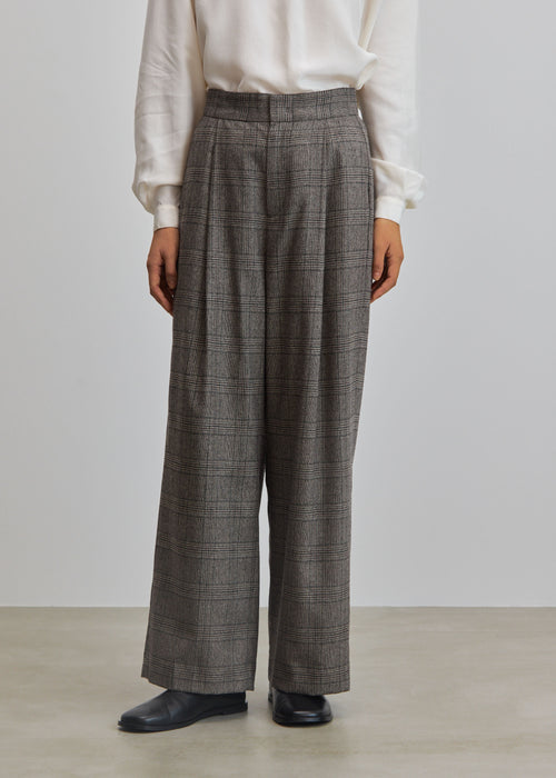 グレンチェックタックワイドパンツ