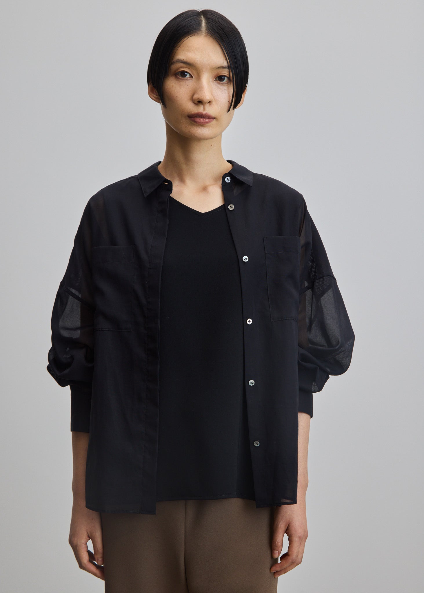 SOÉJU ソージュ オーガニックコットン シアーシャツ ダークネイビー 濃紺 オーガニックコットンシアーシャツ - SOÉJU online store｜上質