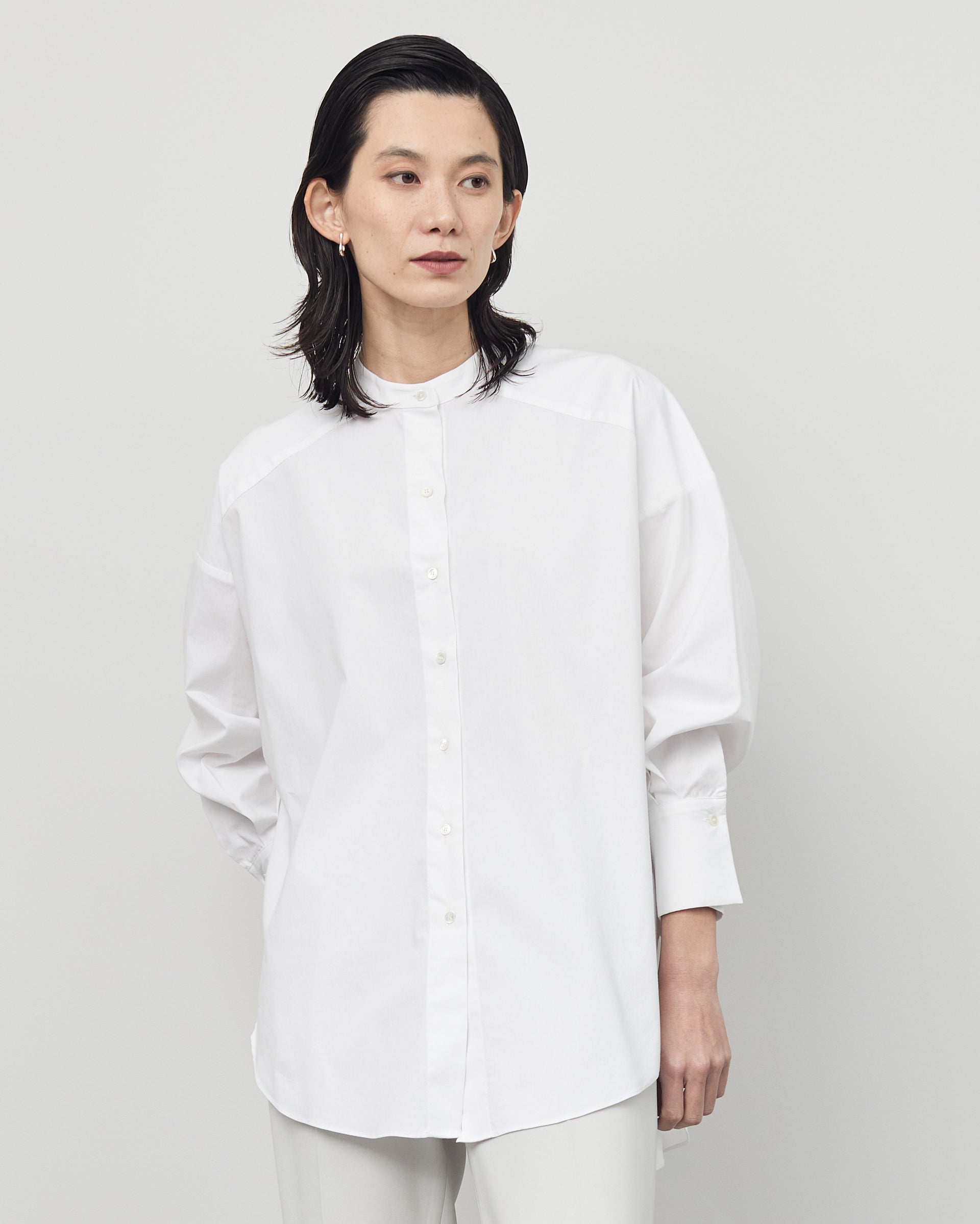 新品 ドゥロワー スタンドカラーシャツ バンドカラー ロングシャツ  