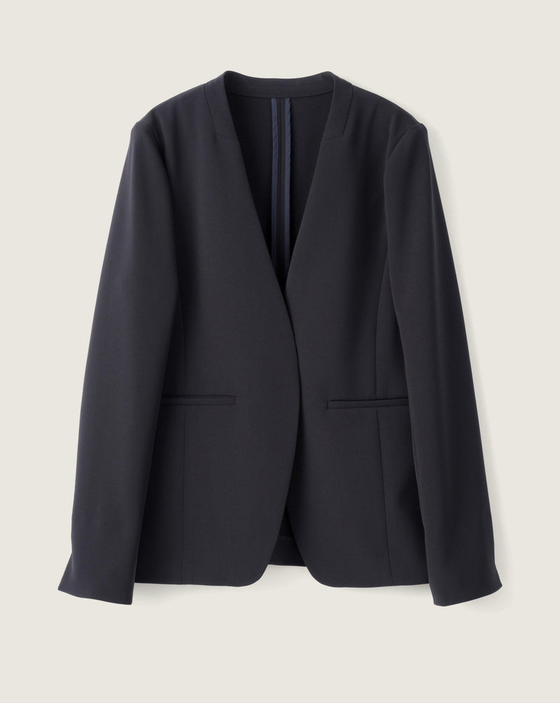 極美品　ソージュ　ストレッチファインノーカラージャケット　濃紺　M 日本製ファッション