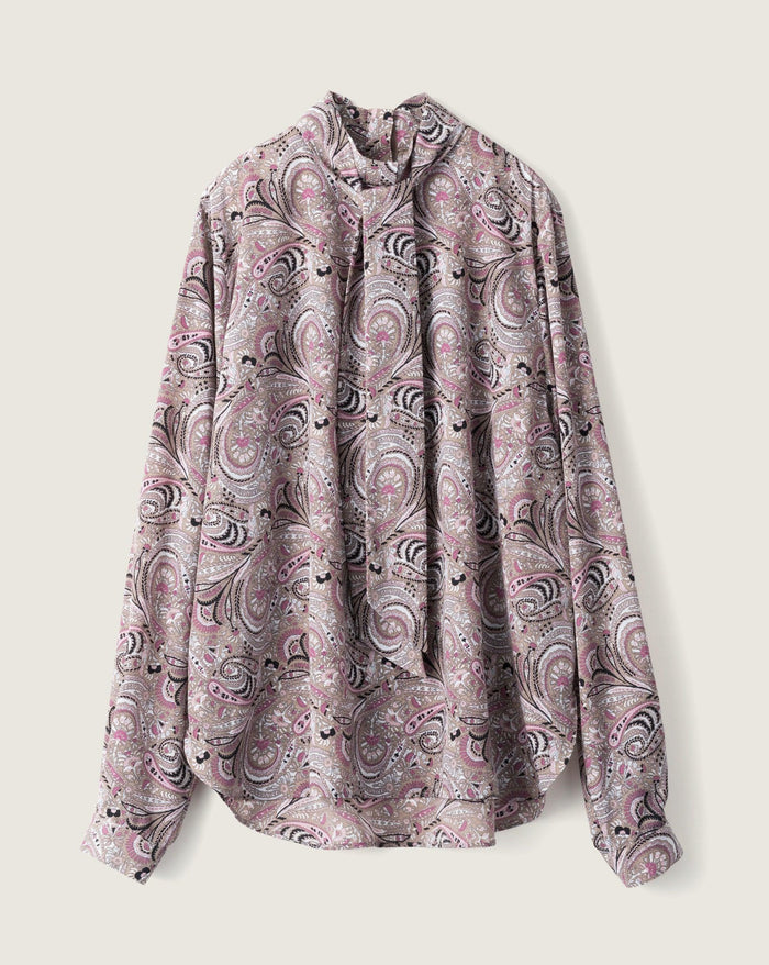 ペイズリー柄ボウタイブラウス